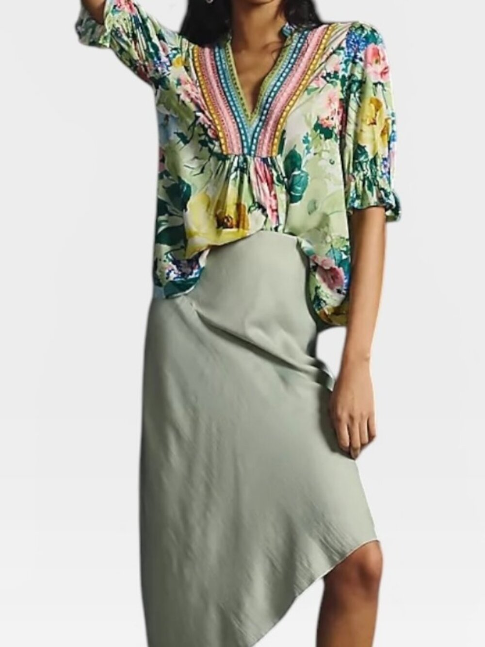 Anthropologie Blank London Stephanie Floral V-Neck Boho Top